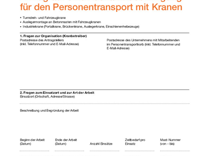Antrag Ausnahmebewilligung Personentransport Kranen