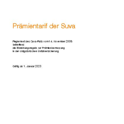 Prämientarif der Suva 2019-2023