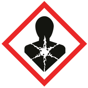 Das GHS-Gefahrensymbol «Gesundheitsschädigend». Es zeigt einen menschlichen Oberkörper, der sich zersetzt.