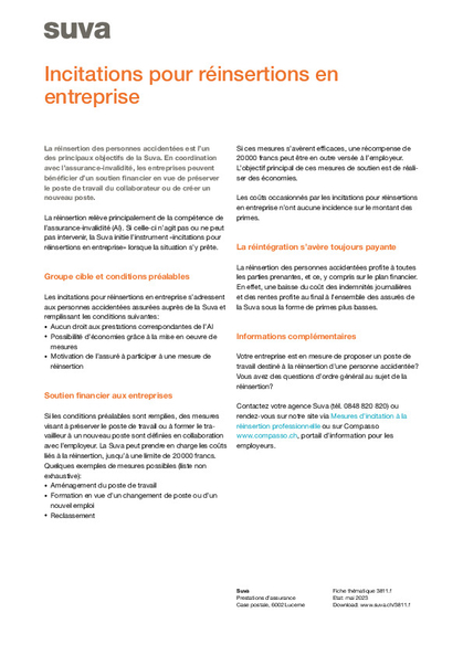 Incitations pour réinsertions en entreprise