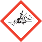 Das GHS-Gefahrensymbol «Explosiv». Es zeigt ein explodierendes rundes Objekt.
