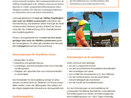 Lastwagenladekrane: Ausbildungspflicht, Instruktion