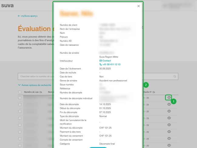 Screenshot zeigt den Online Service Taggeldauswertung