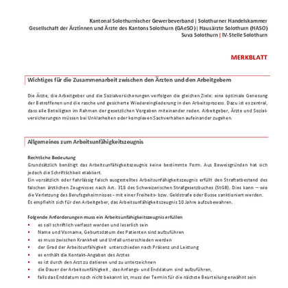Merkblatt Arbeitsunfähigkeit (Kanton Solothurn)