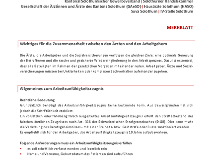 Merkblatt Arbeitsunfähigkeit (Kanton Solothurn)