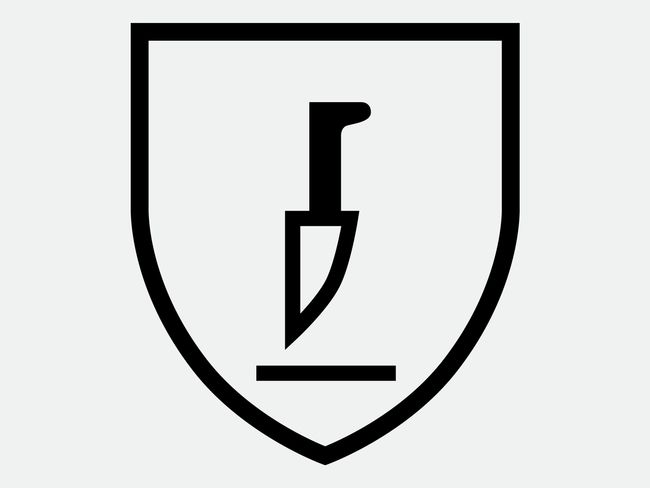 Coltello su linea orizzontale (simbolo, a forma di scudo)