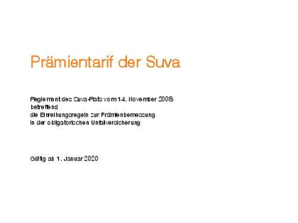 Prämientarif der Suva 2020