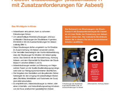 Factsheet: sicherer Umgang mit Asbest-Staubsaugern