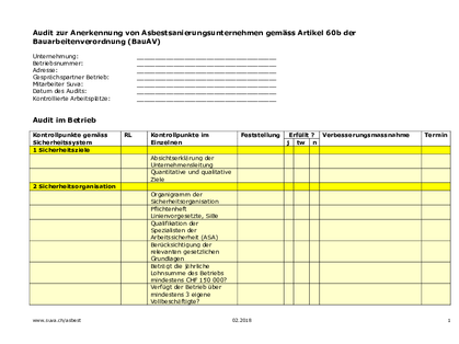 Audit für Asbestsanierungsunternehmen – Checkliste