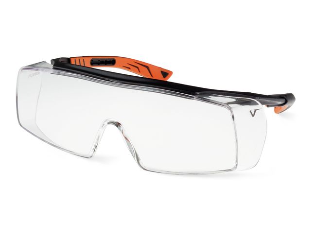 Lunettes de protection à branches pouvant être portées sur des lunettes correctrices.