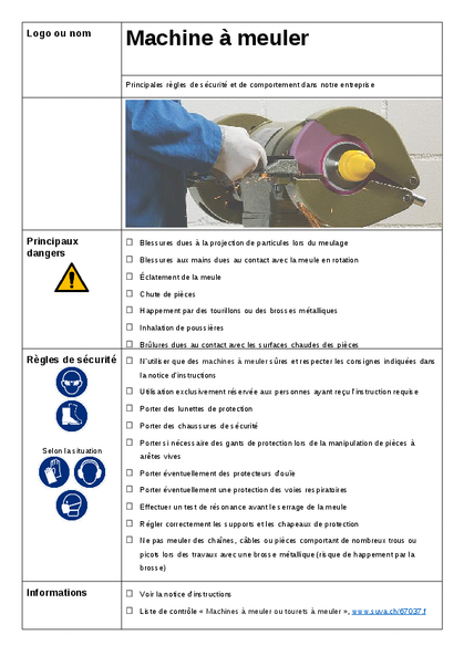 Règles de sécurité pour la machine à meuler