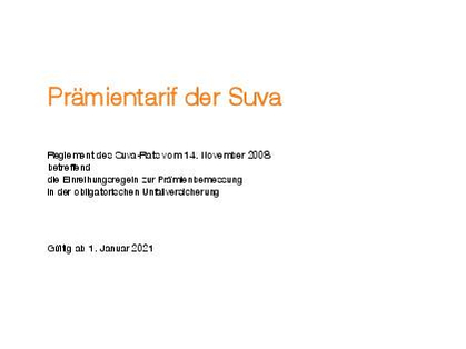 Tarif des primes de la Suva 2021