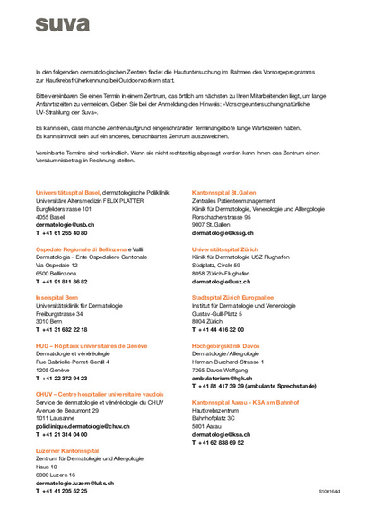 Hautkrebsfrüherkennung - Liste dermatologischer Zentren