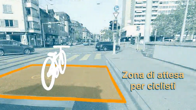 Video zona di attesa con partenza anticipata per una maggiore sicurezza in bici