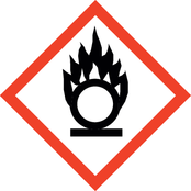 Das GHS-Gefahrensymbol «Brandfördernd». Es zeigt ein rundes Objekt, das in Flammen steht.