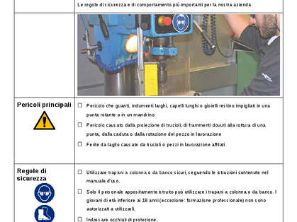 Regole di sicurezza: trapano da banco e trapano a colonna