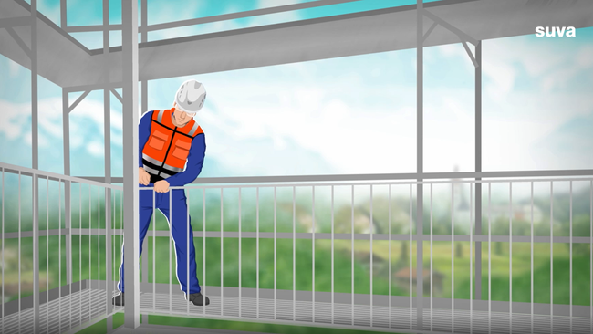 Illustration: Ein Arbeiter in Schutzausrüstung kontrolliert ein Gerüst.