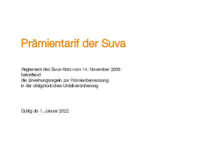 Prämientarif der Suva 2022