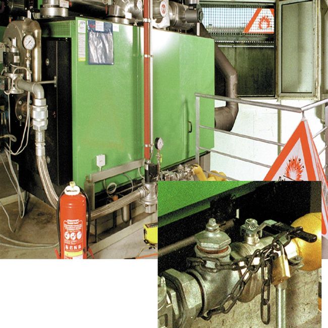 Une conduite de gaz avec un robinetUne chaîne est fixée sur le robinet de gaz.