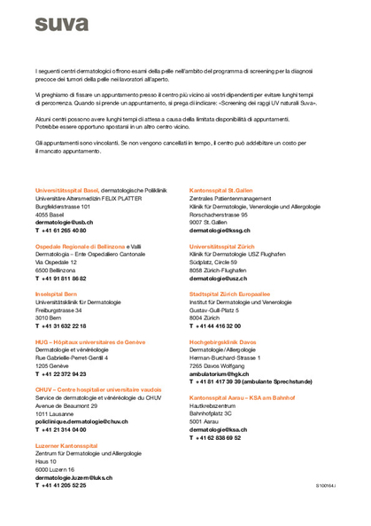 Diagnosi precoce dei tumori della pelle – Elenco dei centri dermatologici