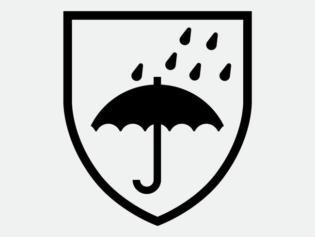 Regentropfen und Regenschirm (Symbol, schildförmig)