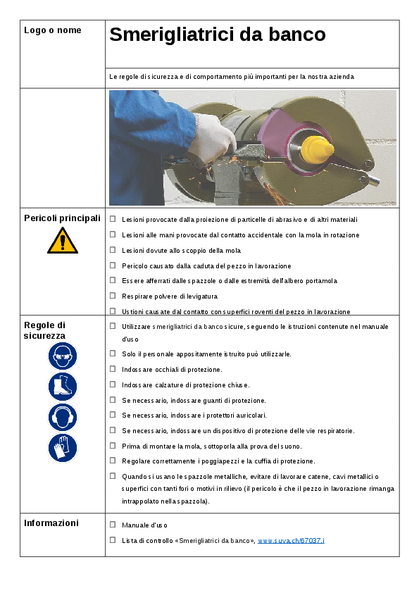 Regole di sicurezza per le smerigliatrici da banco