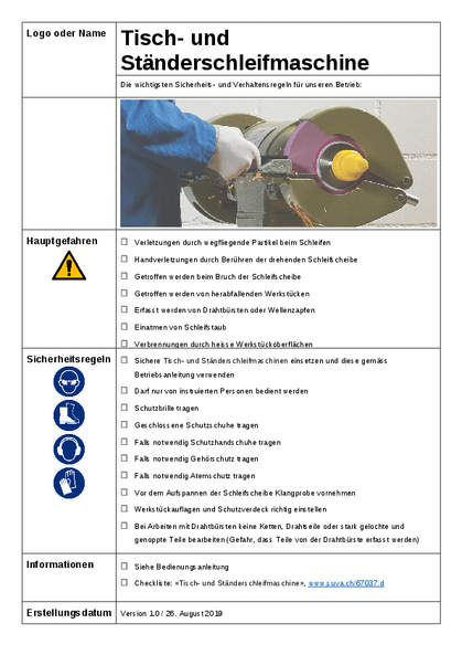 Sicherheitsregeln für die Tischschleifmaschine