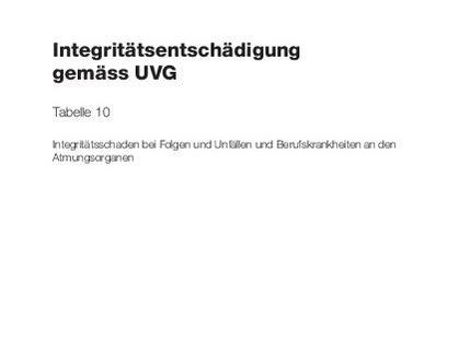 Tabelle 10 - Integritätsschaden bei Folgen von Unfällen und Berufskrankheiten an den Atmungsorganen
