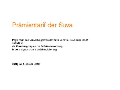Tariffa dei premi della Suva 2019